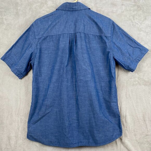Mossimo Supply Co Mens Chambray Shirt Medium Blue Short Sleeve Casual Button Up - Picture 12 of 12